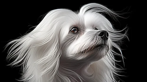 White Dog on Black Background: A Digital Art Portrait