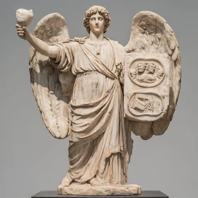 Sculpted Angel with Wings and Symbol