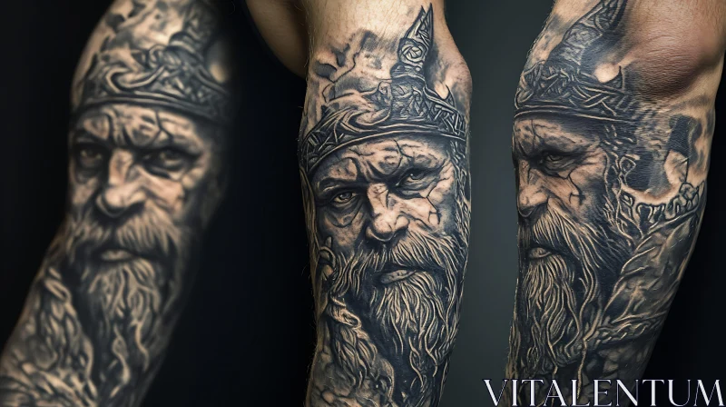 Intricate Arm Portrait Tattoo of Bearded Man AI Image