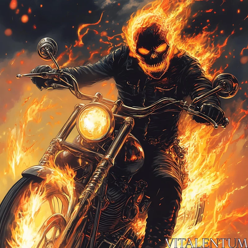 Inferno Ride: Skull on Fire AI Image