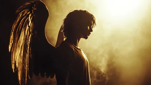 Winged Angel in Smoky Golden Light