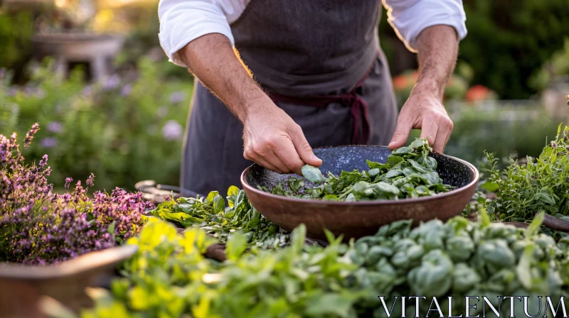 Gathering Fresh Herbs for Cooking AI Image