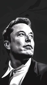 Elon Musk Black and White Portrait