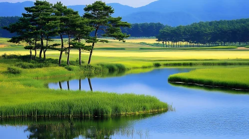 Serene Lake and Trees Landscape