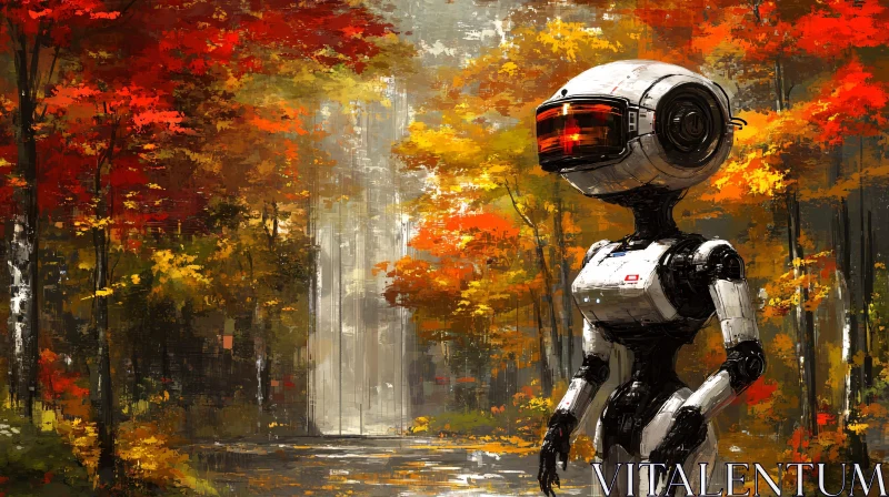 Autumnal Robot in Woods AI Image