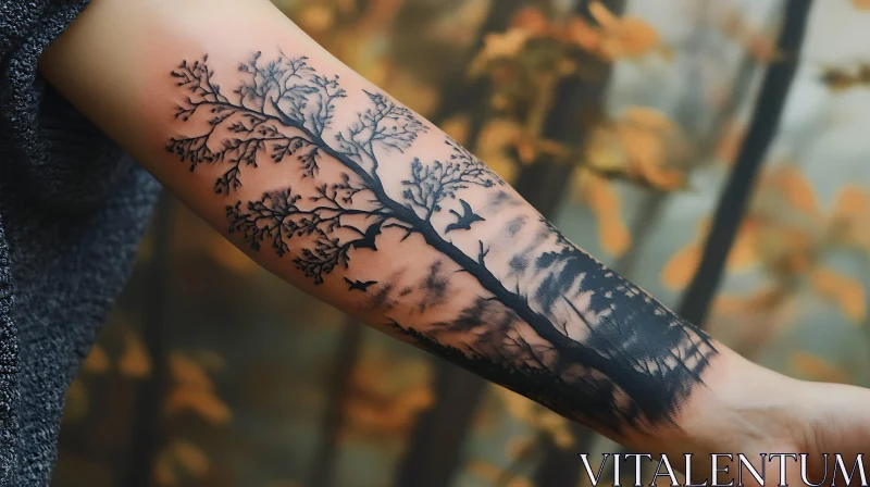 Autumn Forest Themed Forearm Tattoo AI Image