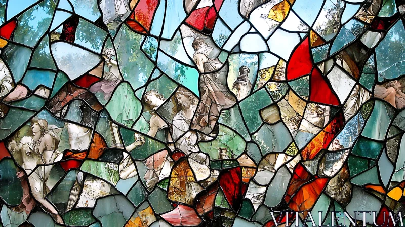 Fragmented Figures: A Stained Glass Art AI Image