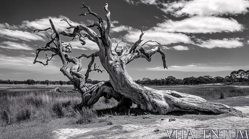 Fallen Tree Monochrome Nature Scene AI Image