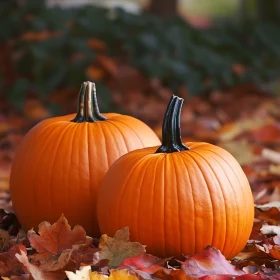 Pumpkins in Autumn Leaves