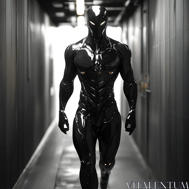 Modern Black Cyborg Walking AI Image