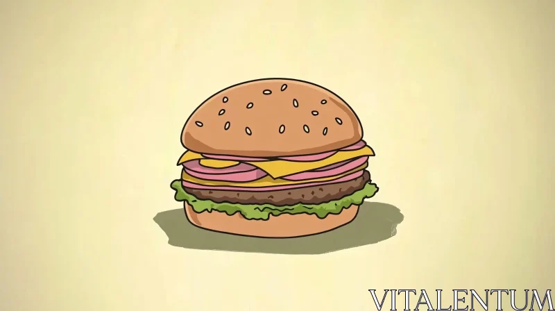 Cheeseburger with Lettuce and Ham Drawing AI Image