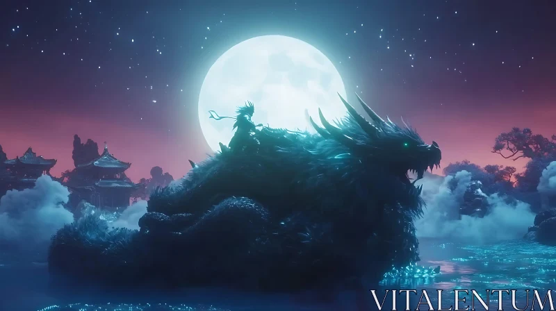 AI ART Mystical Dragon and Rider at Night