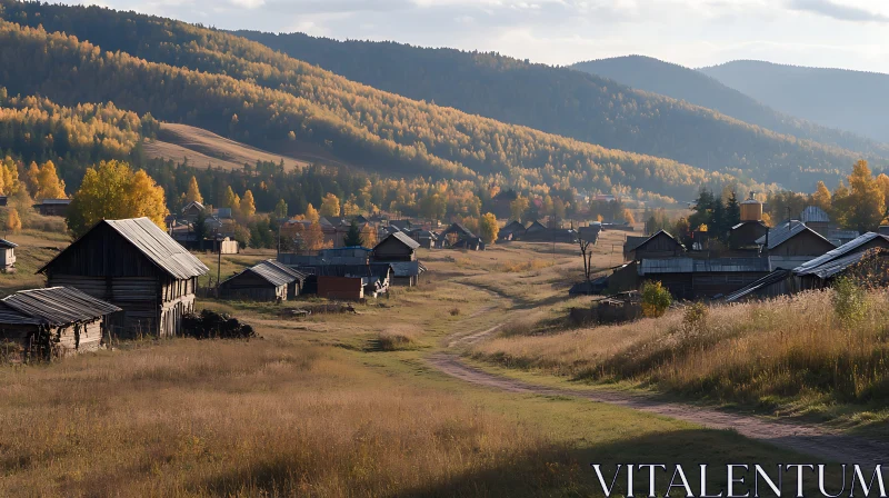 Autumnal Village in the Hills AI Image