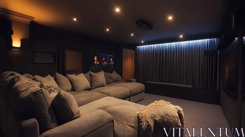 Plush Home Theater with Sectional Sofa AI Image