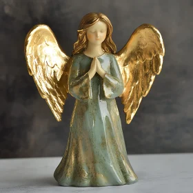Praying Angel Statue with Gilded Wings