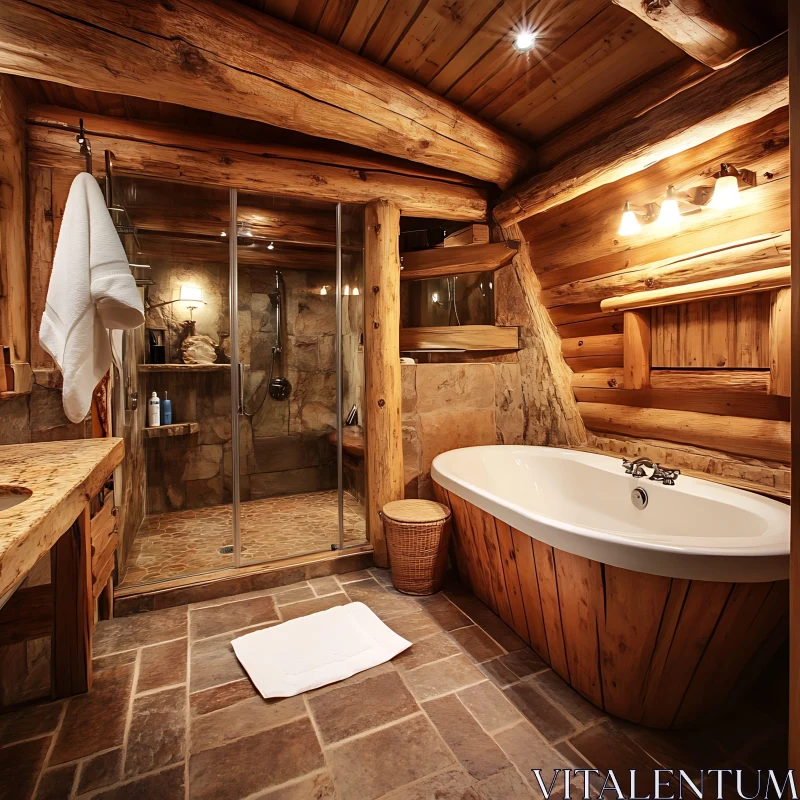 Wood and Stone Bathroom Design AI Image