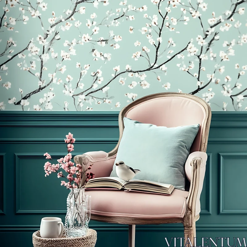 AI ART Pastel Interior with Bird and Flowers