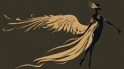 Golden Winged Figure Illustration