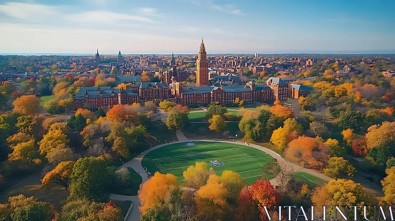 Aerial View of University in Autumn AI Image