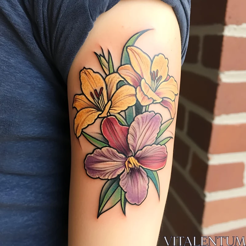 Vivid Floral Arm Tattoo Design AI Image