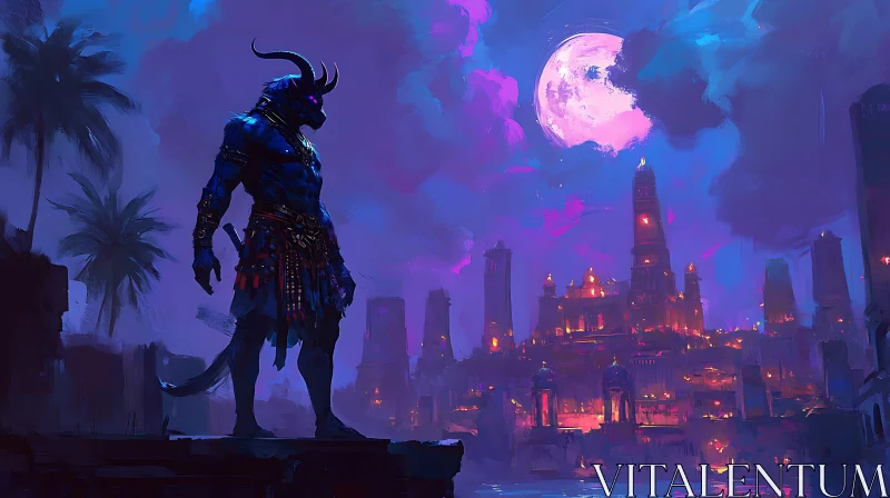 AI ART Horned Guardian in a Fantasy City