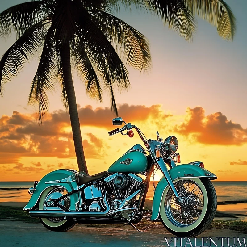 AI ART Classic Motorcycle on Tropical Beach