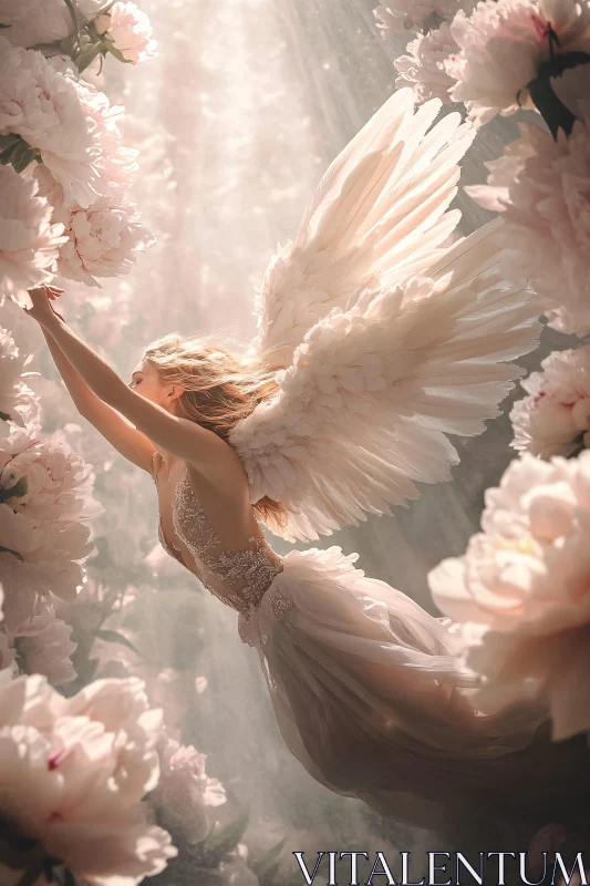 Ethereal Angel in Floral Paradise AI Image