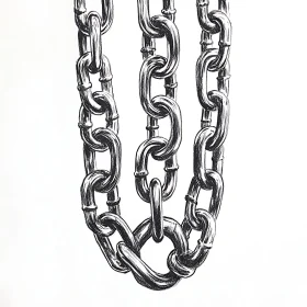 Interlocked Metal Chains Grayscale Drawing