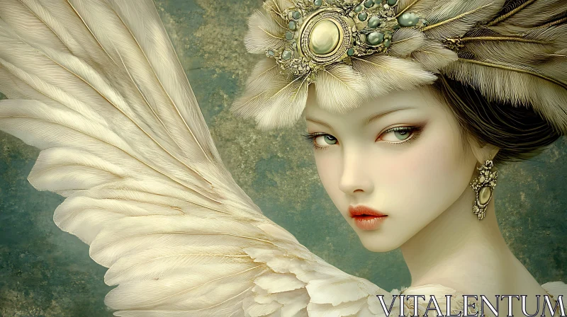 Portrait of a Woman with Feathered Wings AI Image