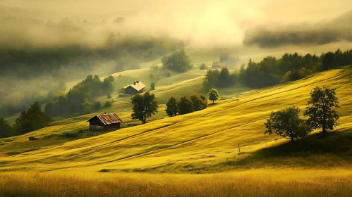 Peaceful Hills in the Morning Fog