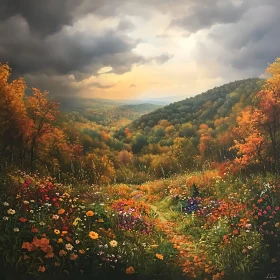 Scenic Autumn Landscape with Flowers