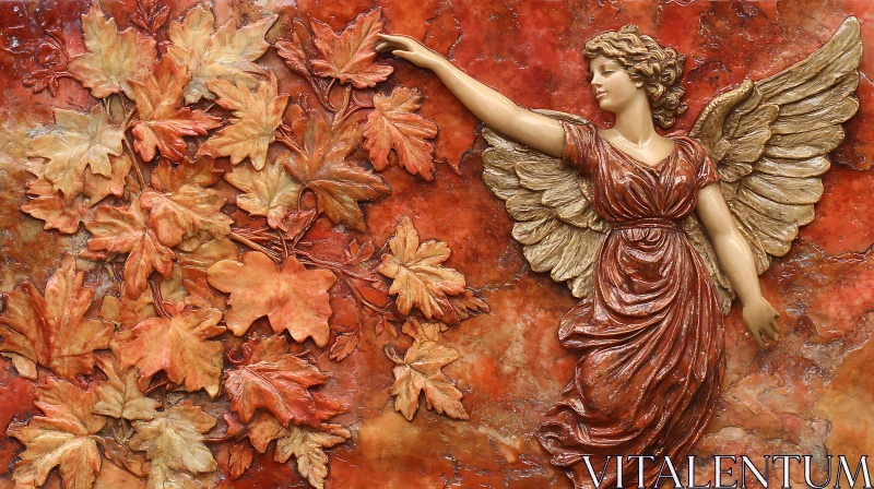 Winged Figure Among Autumn Leaves AI Image