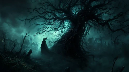 Mysterious Figure by the Dark Tree