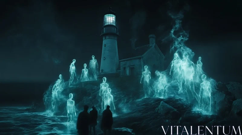 AI ART Blue Ghosts by the Lighthouse