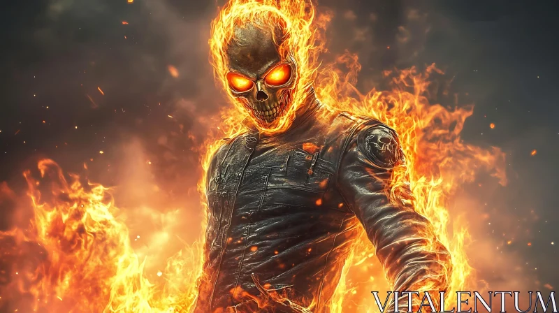 Flaming Skull in Leather Jacket AI Image