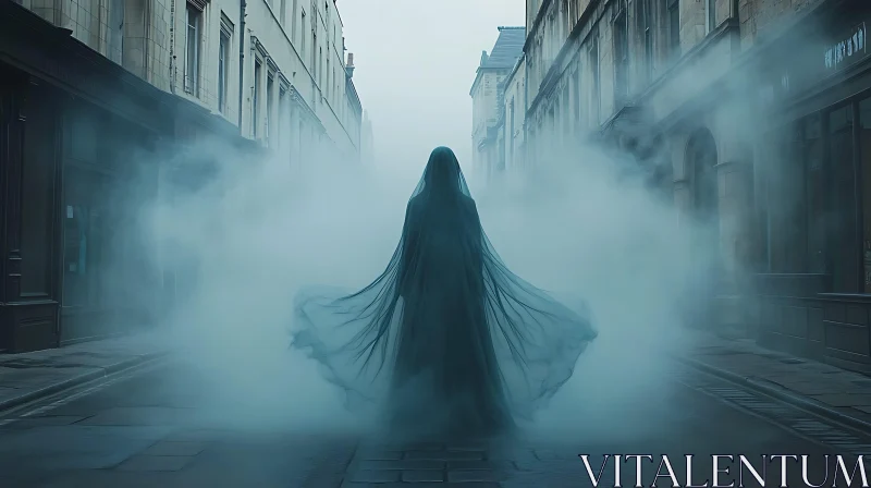 AI ART Ghostly Figure in Misty Alleyway