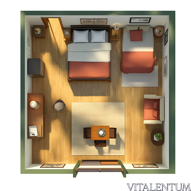 Top View of Furnished Bedroom Interior AI Image