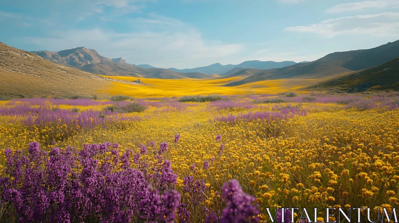 Scenic Mountain Meadow with Wildflowers AI Image