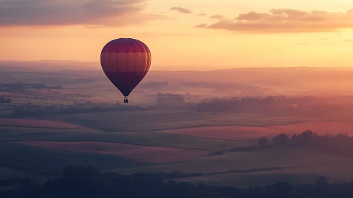 Ballooning Over Countryside at Dusk