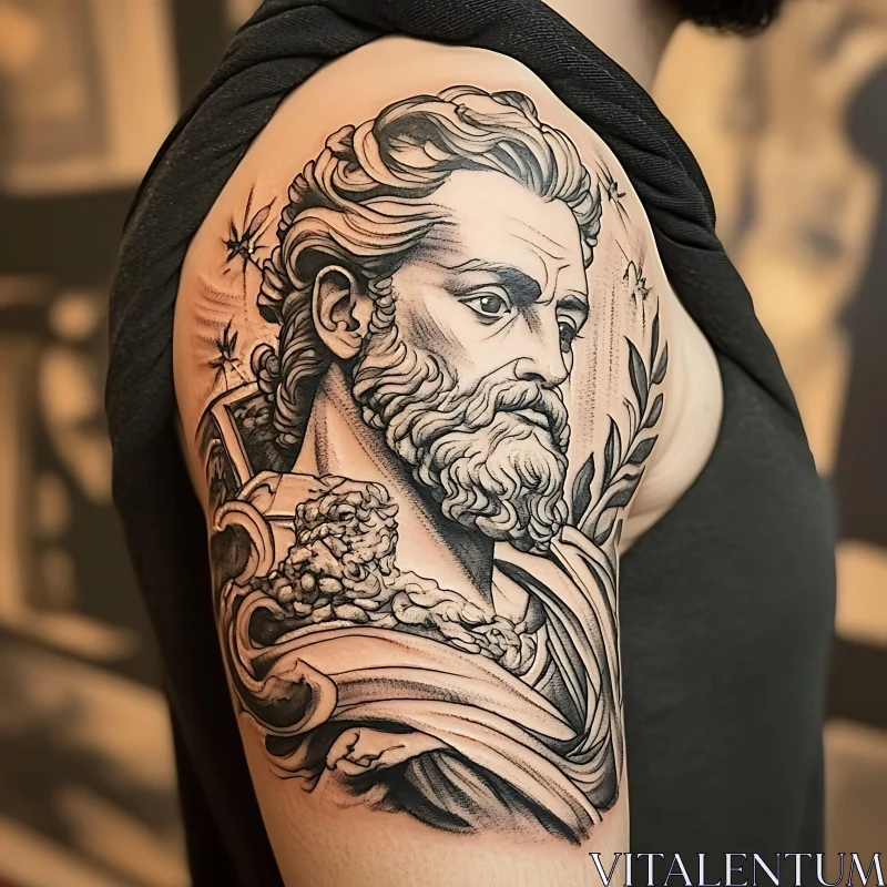 Classical Greek Portrait Tattoo on Arm AI Image