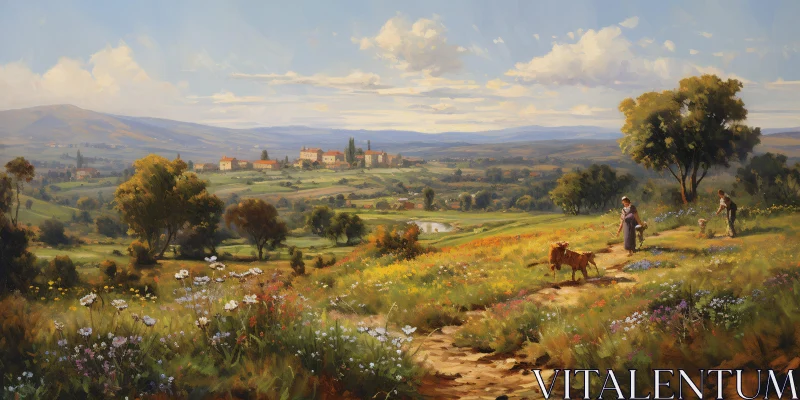 AI ART Idyllic Countryside Scene with Villagers