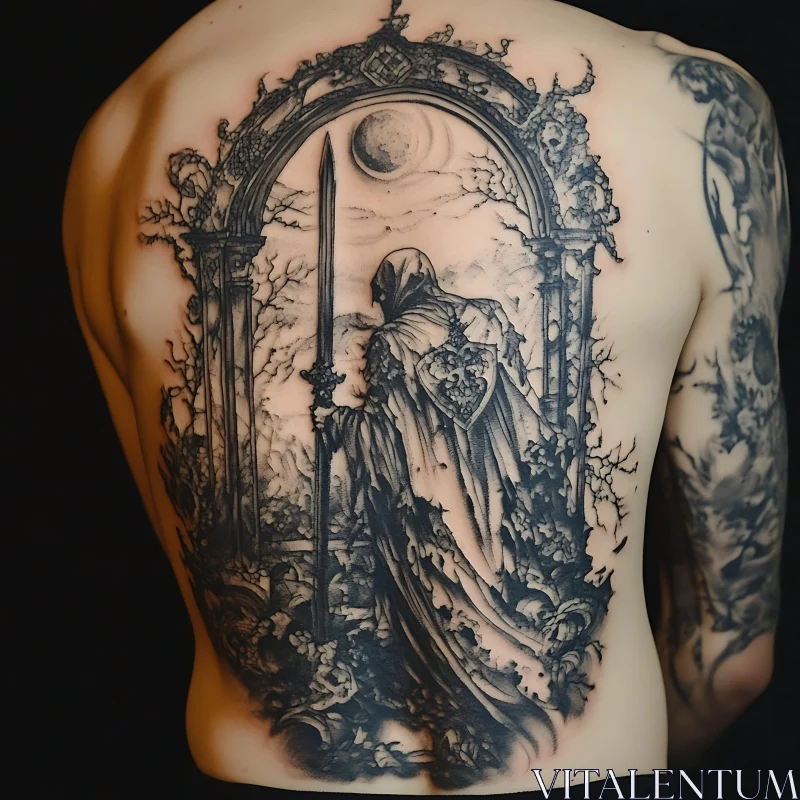 Medieval Knight Gothic Back Tattoo AI Image