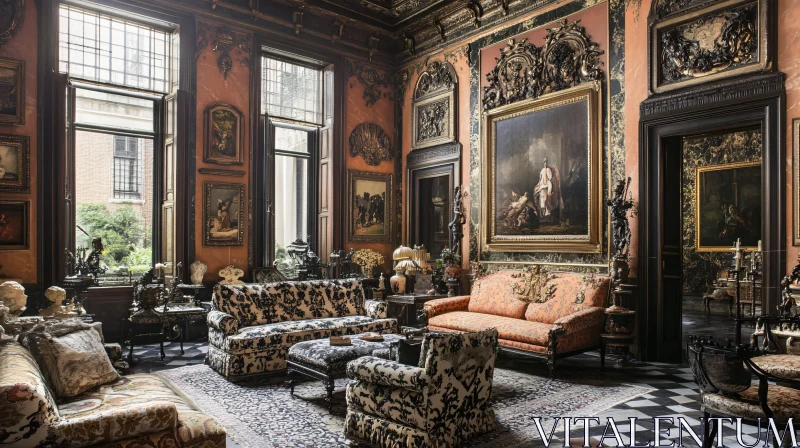 Classic Furniture in an Ornate Room AI Image