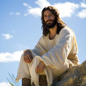 Serene Man Portrait on Rock