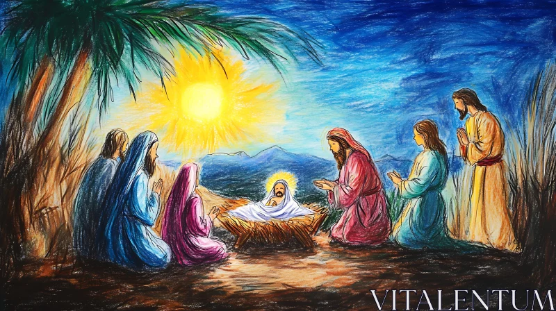 Pastel Art: Birth of Jesus AI Image