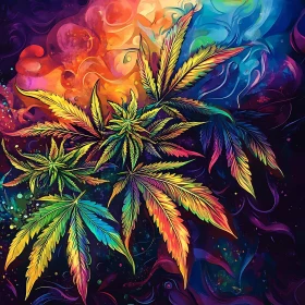 Psychedelic Multicolored Leaves Artwork