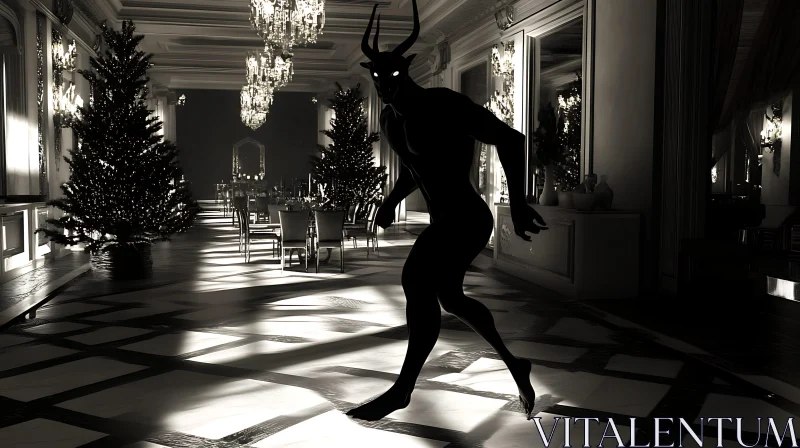 AI ART Monochrome Demon in Festive Hall