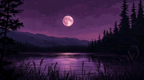 Tranquil Lake under Full Moon