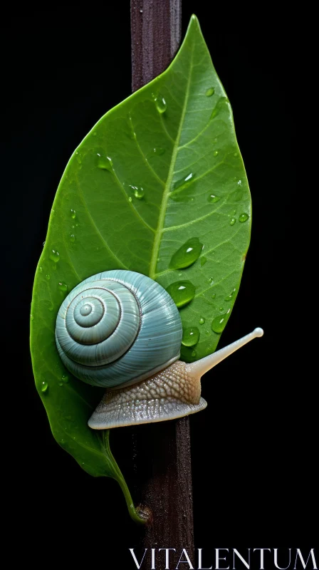 Blue Snail on Leaf - Photorealistic Art AI Image
