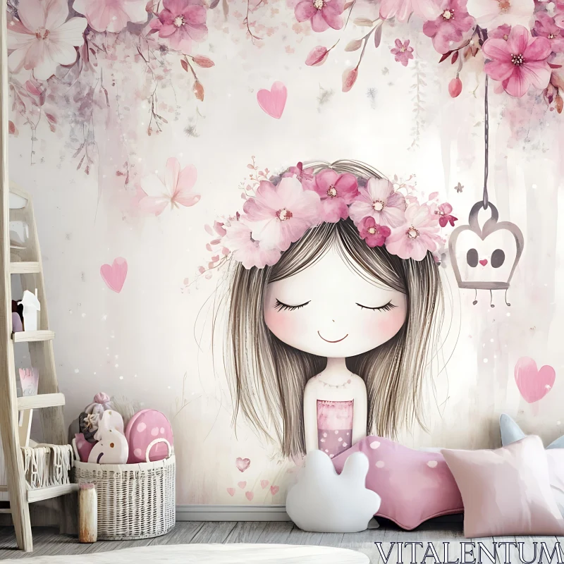 AI ART Dreamy Girl with Flower Wreath